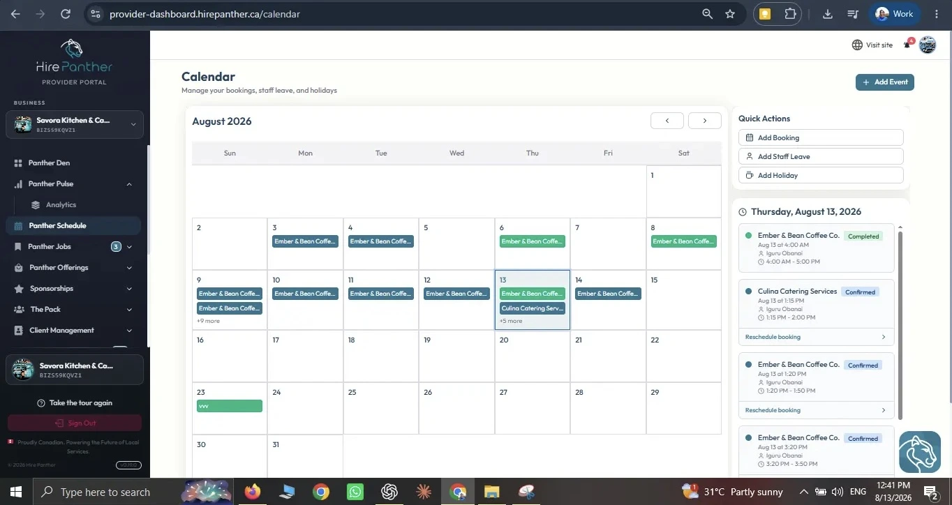 Calendar with a holiday blocked so customers cannot book that date