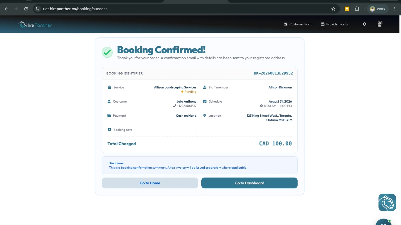 The invoices and receipts list with download options for each transaction