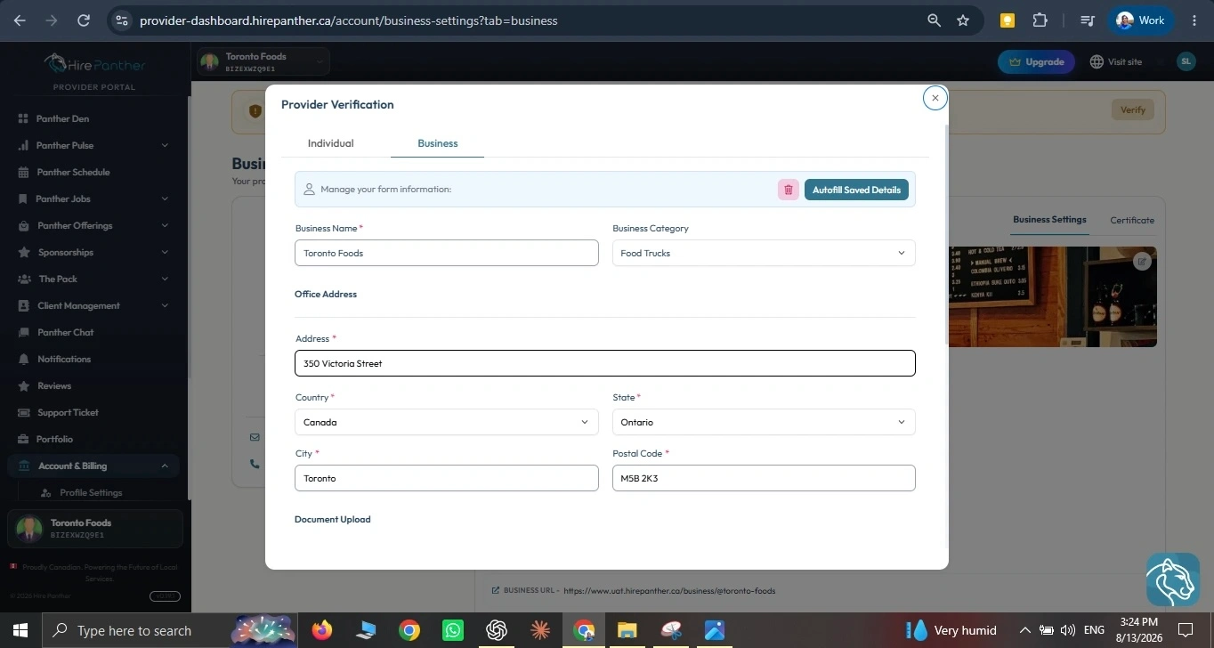 KYC verification screen showing the choice between individual and organization verification